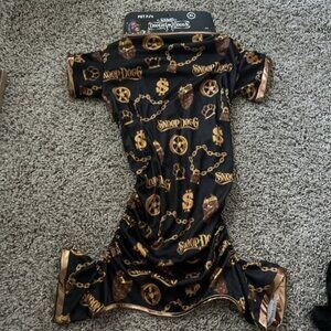Snoop Doggie Doggs Deluxe Dog Pet PJ Jammies Black Gold Off The Chain Size XL